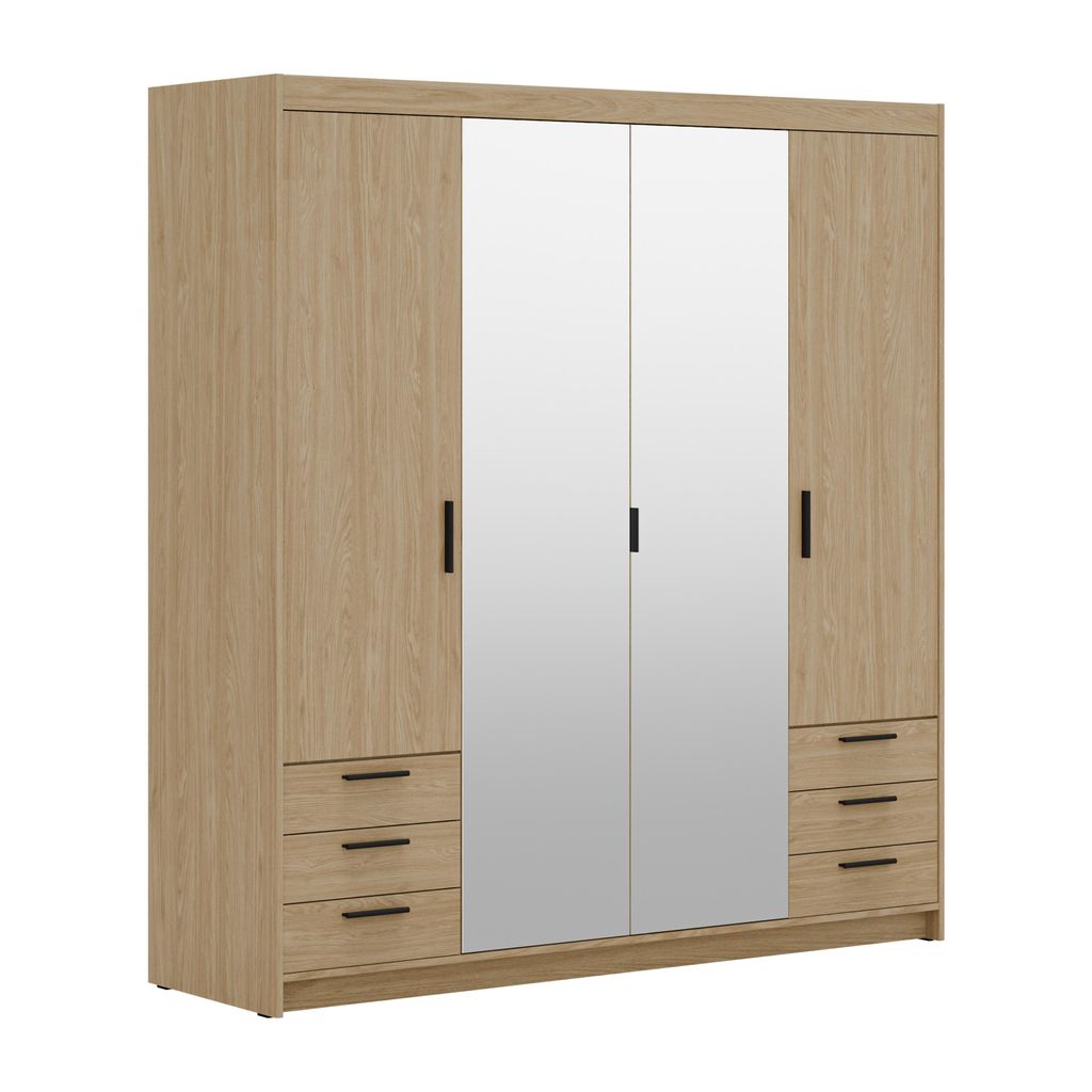 AX LIVING Geölte Eiche Kleiderschrank mit Spiegel Storicos 4T6S 176,3cm Groß