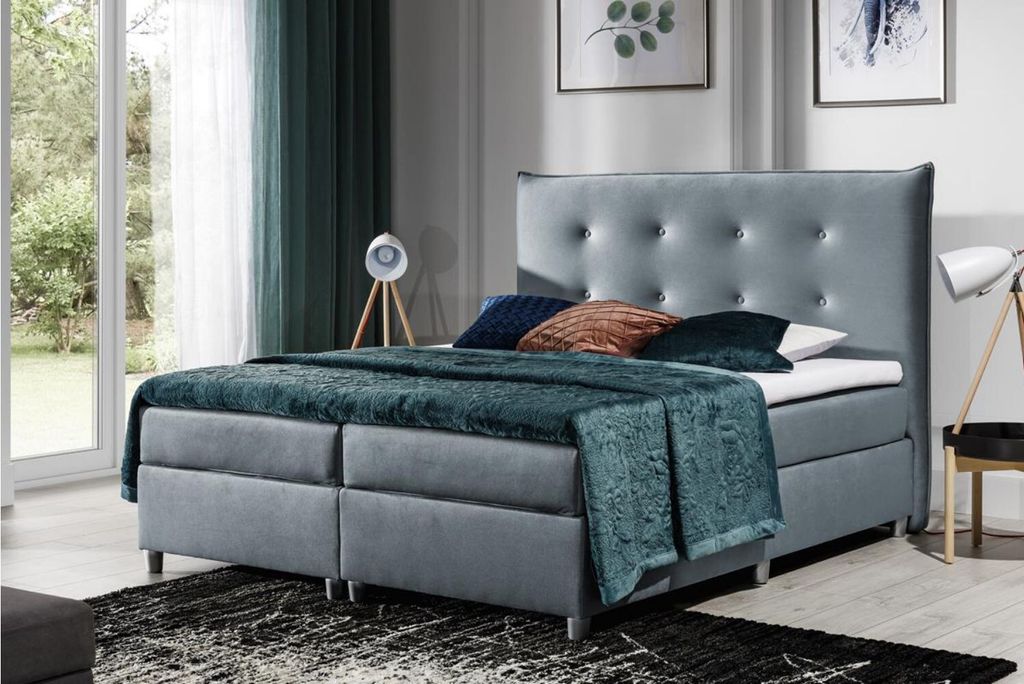 Polsterbett 160x200 PILAR - blau + GRATIS Matratzenauflage