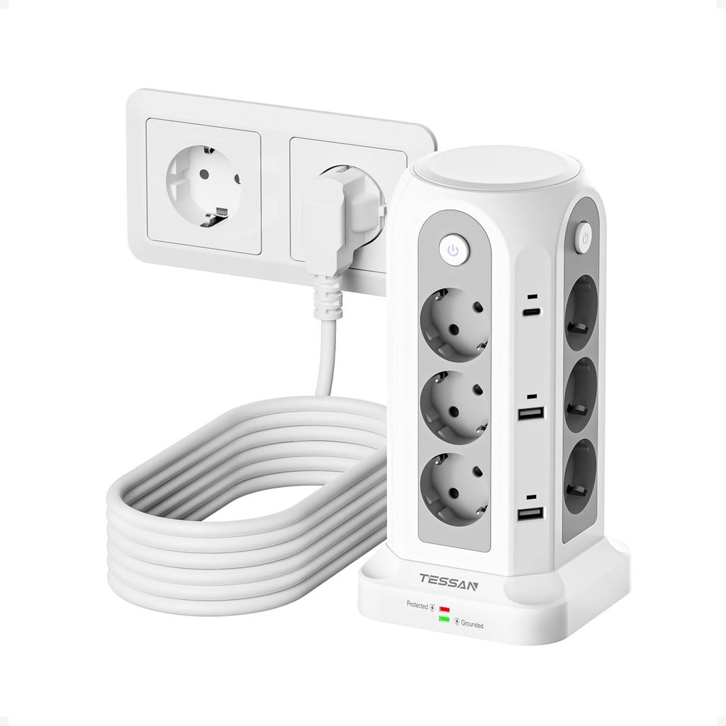 TESSAN 12 Fach Mehrfachsteckdose mit 2 USB C und 4 USB A Produktbild 
