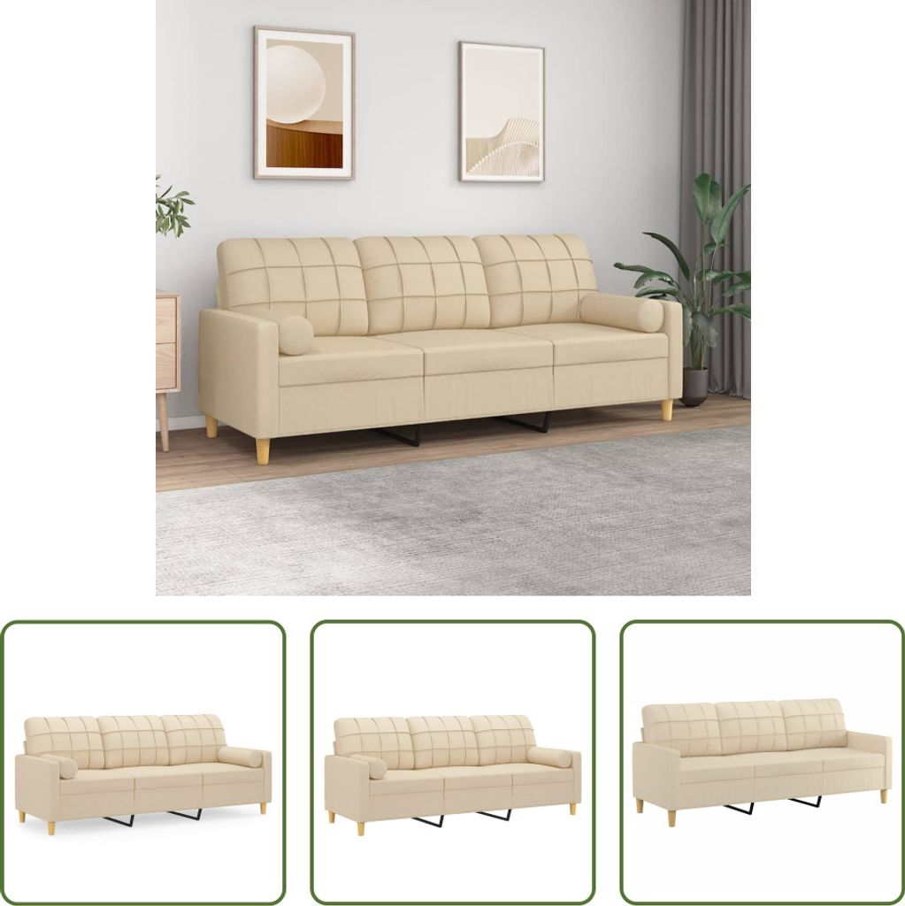 The Living Store 3-Sitzer-Sofa mit Zierkissen Creme 180 cm Stoff
