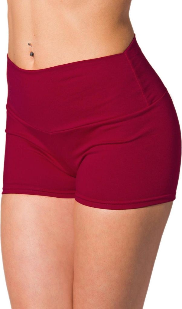 Alkato Damen Sport Shorts mit Hohem Bund Hotpants Radlerhose Long Shorts, Farbe: Weinrot, Größe: 38