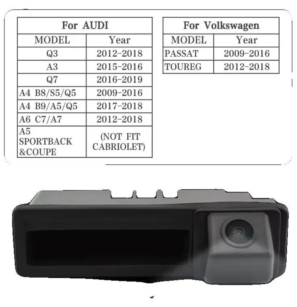 Caméra de recul grand angle 170 degrés IP68 pour VW Passat et Audi A4