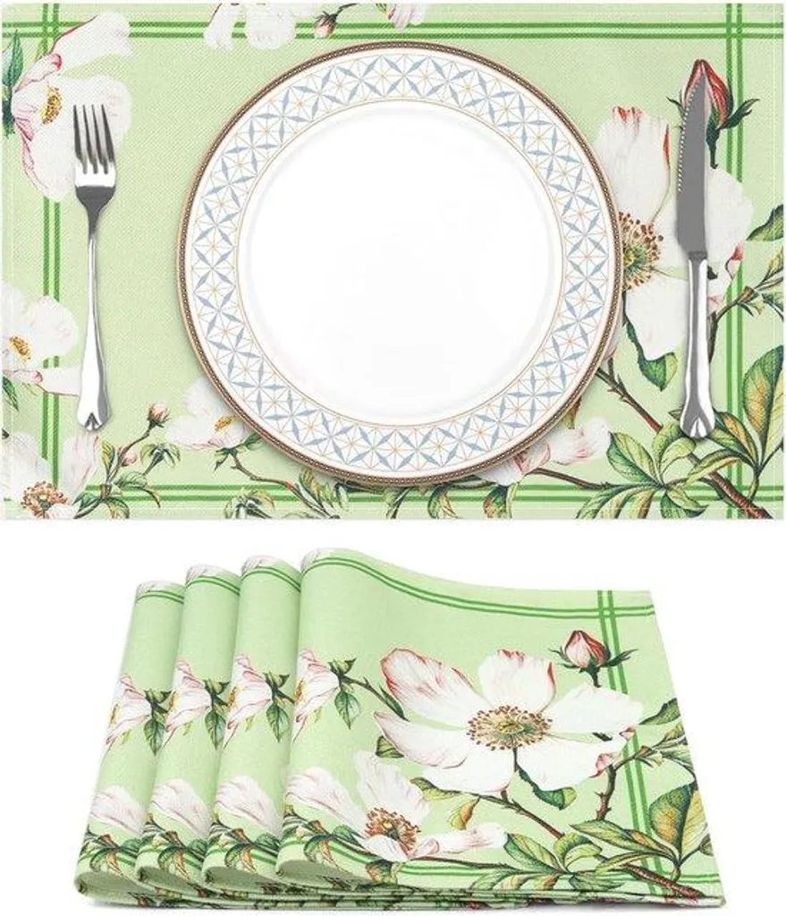 Lot de 4 sets de table à motifs floraux printaniers lavables 33x48 cm