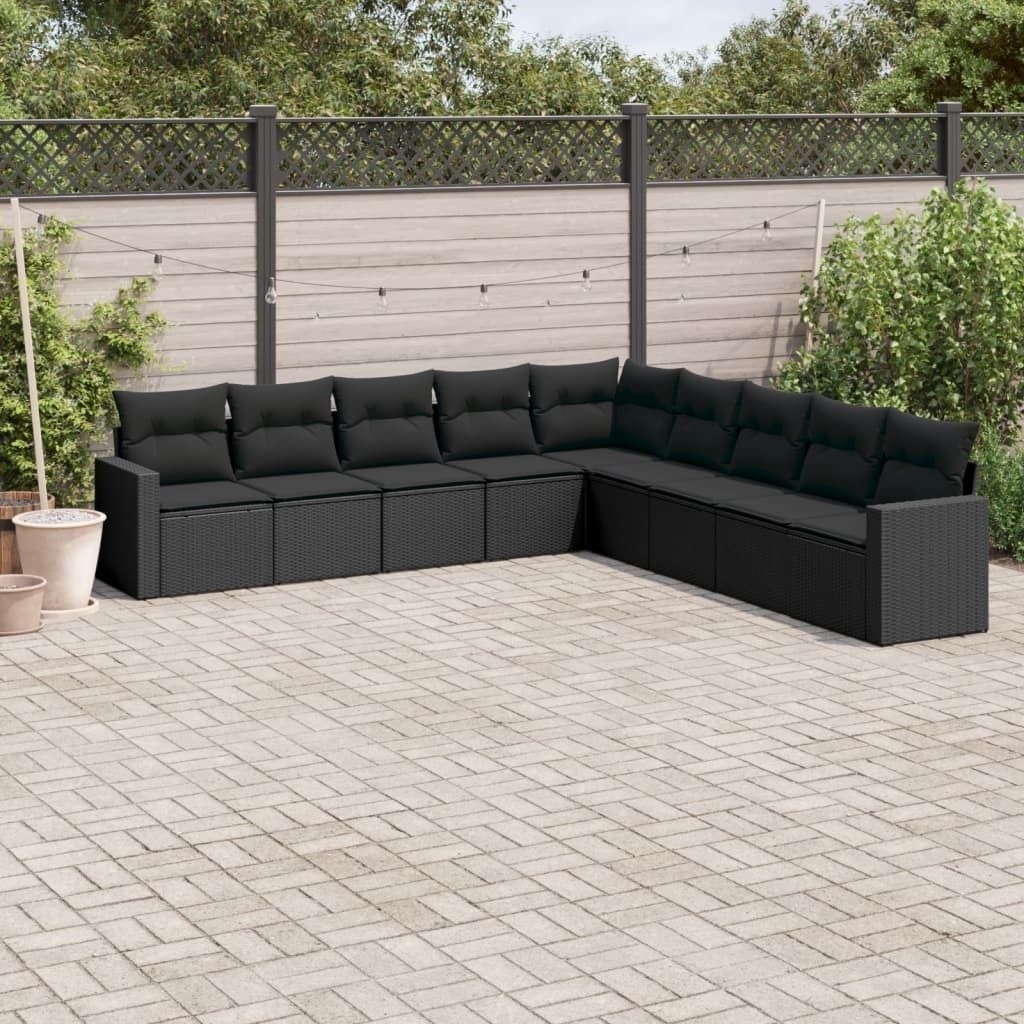 Maison Exclusive - 9-tlg. Garten-Sofagarnitur mit Kissen Schwarz Poly Rattan