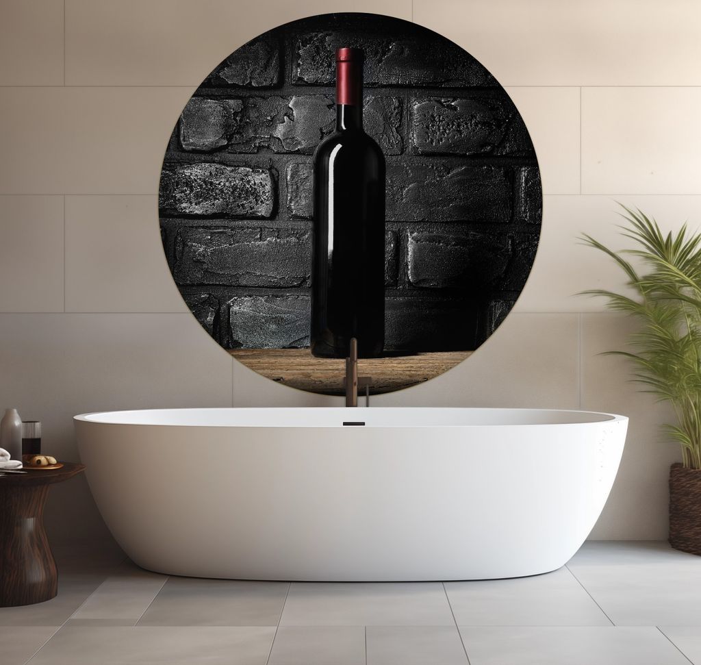 Wallario wasserfestes Poster selbstklebend 120 x 120 cm, Rotwein-Flasche am Abend, Badezimmerposter Spritzschutz mit Hochglanzoberfläche in Glasoptik