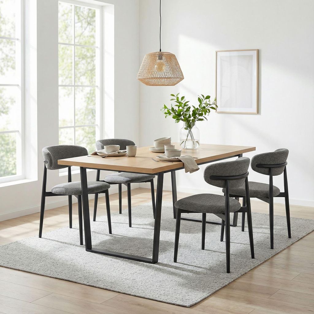 Essgruppe VIDAGO/AZUL mit Tisch und 4 Stühlen, 180 x 90 cm, Wildeiche/Grau - Esszimmermöbel Set in Wildeiche-Optik, Esszimmergruppe für stilvoll...