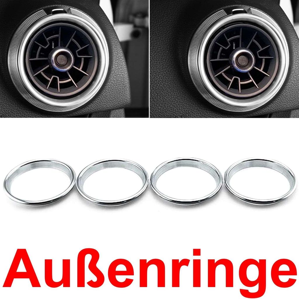 Overdrive-Racing 4x Lüftungsringe Außen Blenden Alu Silber Lüftungsdüsen Zierringe Ringe Abdeckung Passend Für A3 S3 RS3 Q2