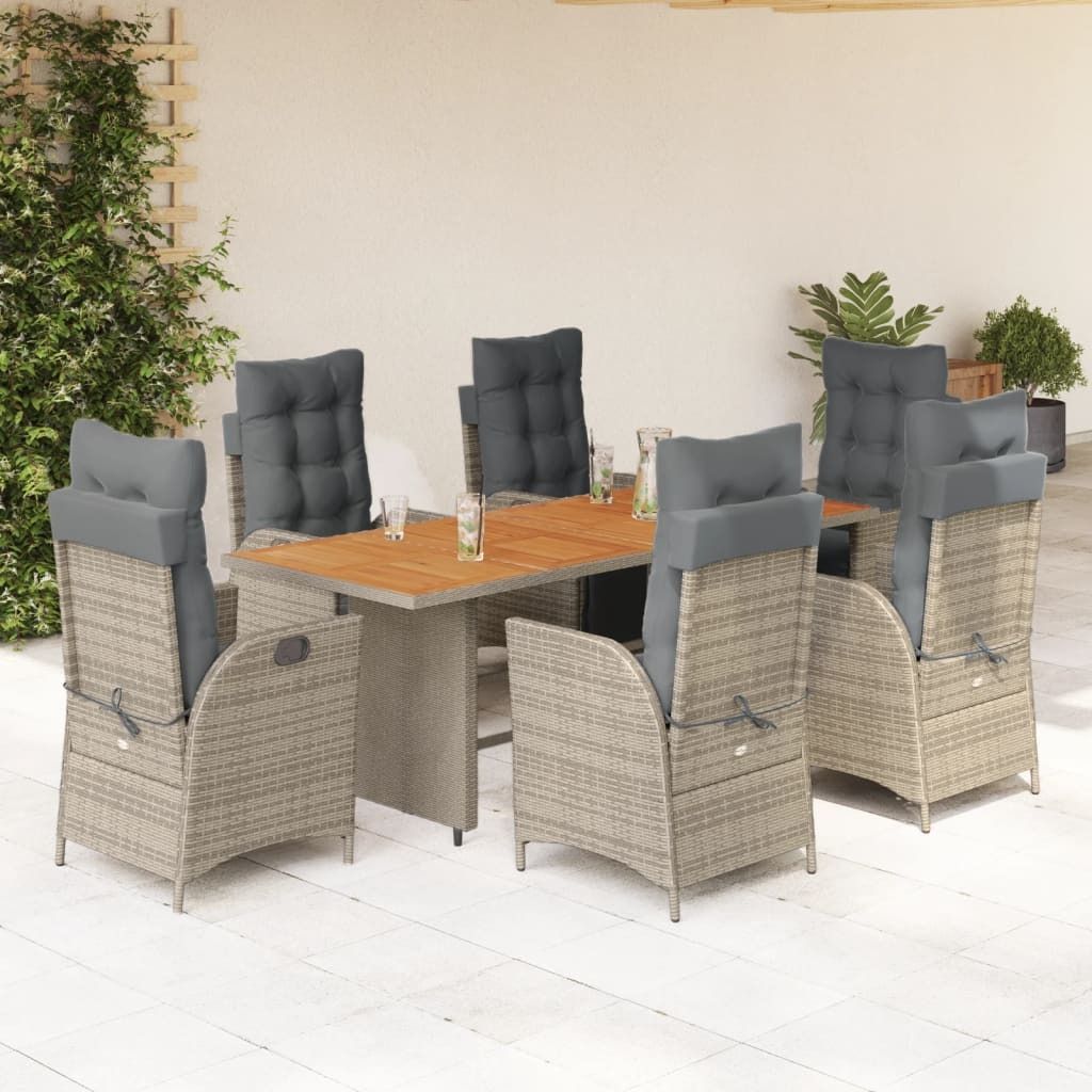 Praktischen 7-tlg. Garten-Essgruppe mit Kissen Grau Poly Rattan |Klassische Gartenset Sitzgruppe 9157111