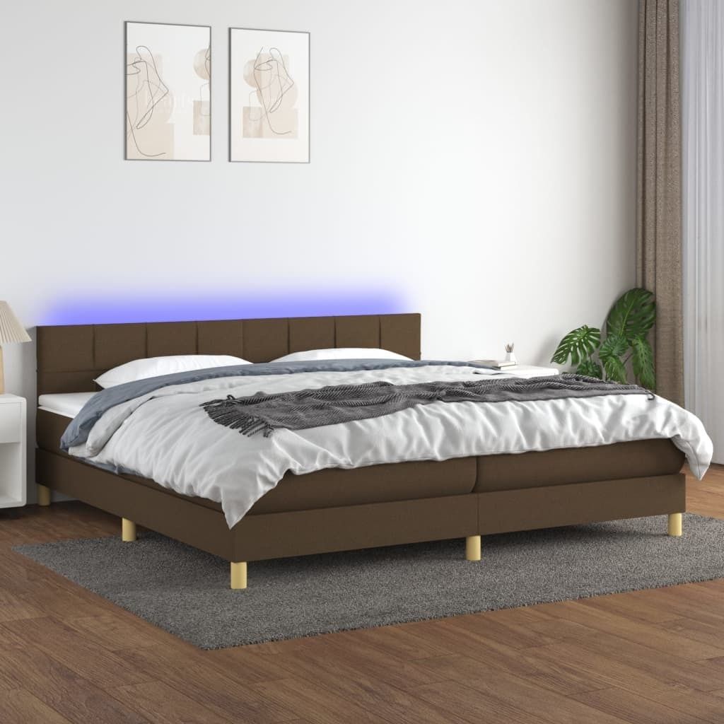 Maison Exclusive - Boxspringbett mit Matratze & LED Dunkelbraun 200x200 cm Stoff
