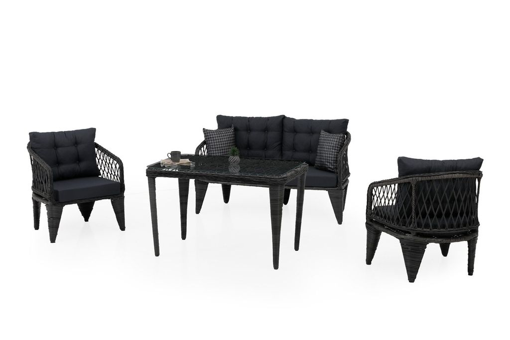 Gartenlounge-Set Garten möbel Polyrattan Aluminium Balkonset Loungeset Wetterfest Waschbare Bezüge mit Reißverschluss, 4 Personen, Armoni