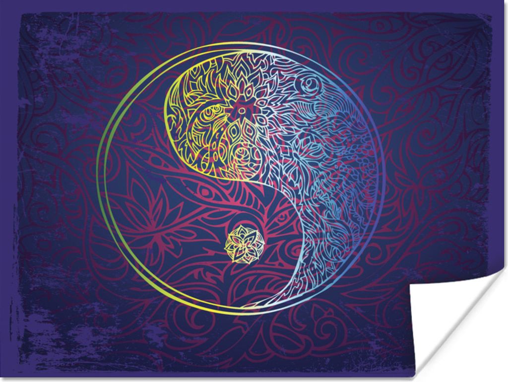 MuchoWow Poster Eine Illustration eines Yin und Yang Logos in dunkelblauer Farbe 120x90 cm - Wandbild