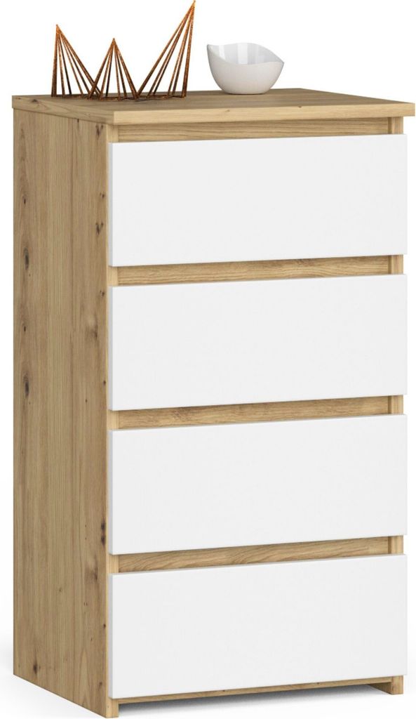 Kommode AKORD CL4 Eiche Artisan 40 cm 4 Schubladen Front Weiß B40 x H74 x T35 cm