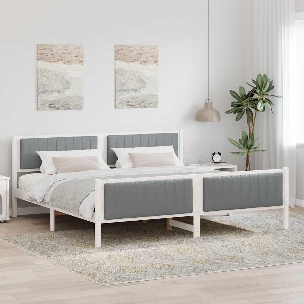 "Schlussverkauf" Doppelbett - Bettgestell 2 PLACES - Weiß und Hellgrau 200x200 cm Massivholz Kiefer C4081