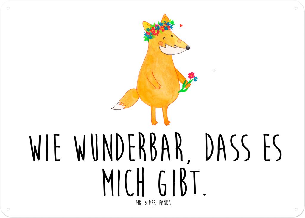 Mr. & Mrs. Panda Wandbild Fuchs Blumen DIN A4 - Weiß - Geschenk, Türschild, Blechschild, Retro, Liebe, tafel, Schild, Selbstbewusst, Boho, Motiva...