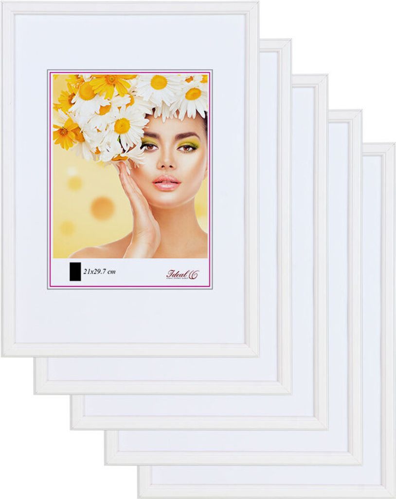 3er 5er Set Holz Bilderrahmen Foto Rahmen Holzrahmen Wanddeko Collage Poster S236 - Farbe: 5er Pack Weiß | Format: 10x15