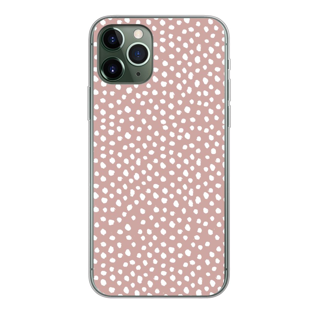 MuchoWow Handyhülle Schutzhülle Hülle für iPhone 11 Pro Polka dots - Weiß - Rosa Silikon Softcase Handy Hülle - Handy