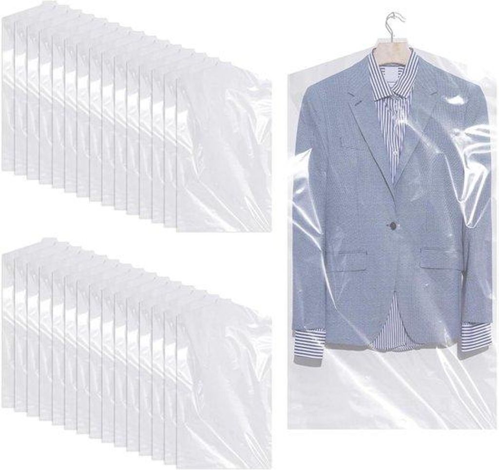 Transparente Kunststoff-Kleidungsschutzfolien 60 x 90 cm, 30 Stück, für Hemden, Jacken, Kleider, Pullover.