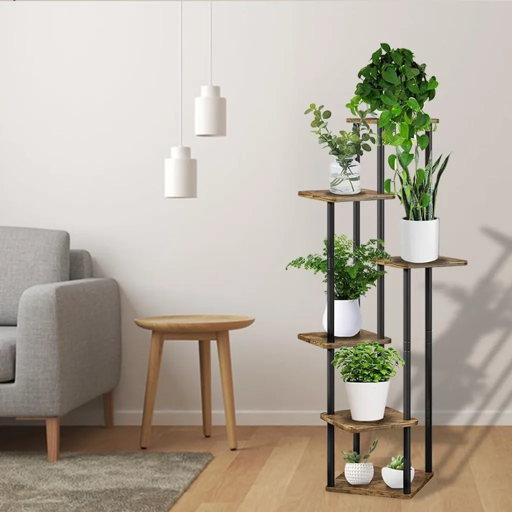 Étagère à fleurs robuste 6 tablettes, support métal noir gain de place - 4