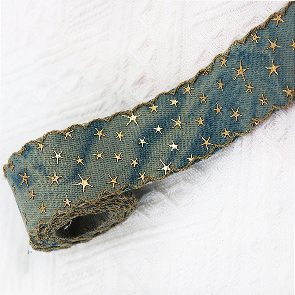 INF Denim Borte mit gestickten Sternen - Vintage-Stil Band für DIY-Bastelarbeiten