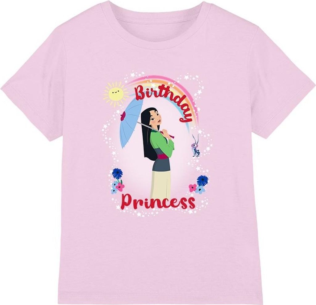 Mulan - "Birthday Princess And Her Lucky Cricket" T-Shirt für Kinder TV3812 (128) (Pink)