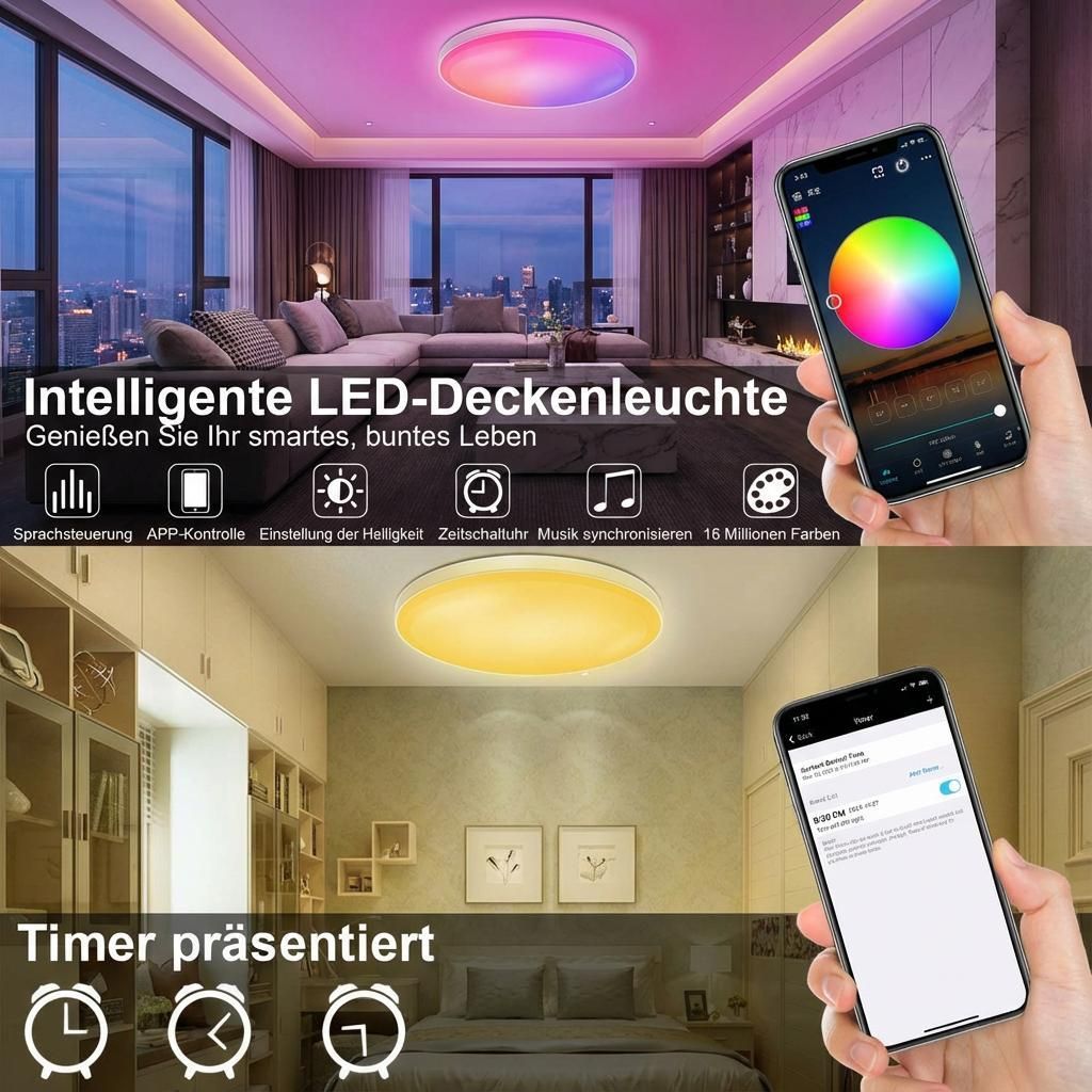 Sky angle Plafoniera LED a Soffitto con Telecomando, Luce Dimmabile 26W, Lampada a Sospensione Piatta per Soggiorno, Camera da Letto, Corridoio, Bagno, Cucina