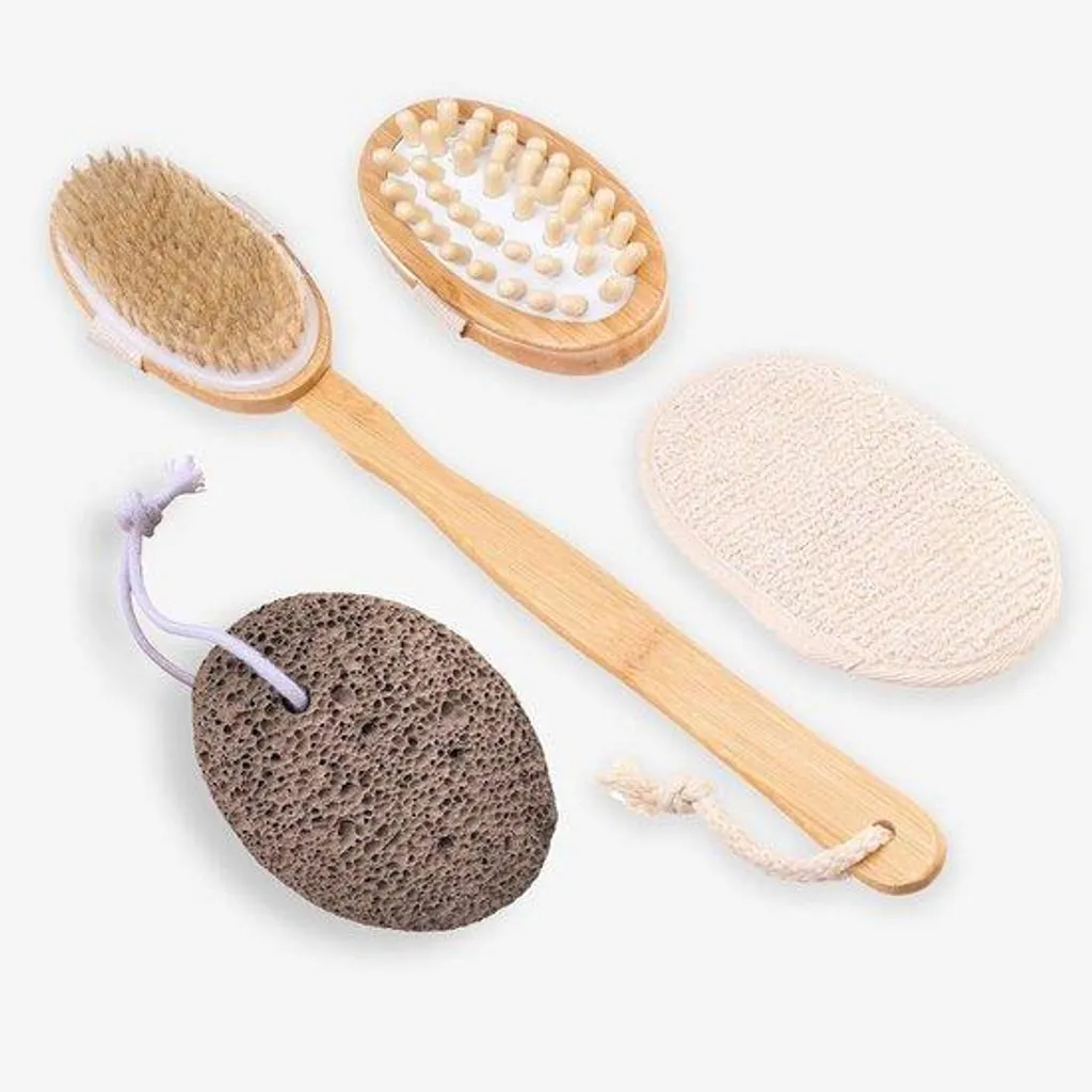 Brosse corps et massage 5 pièces marron avec éponge exfoliante douce