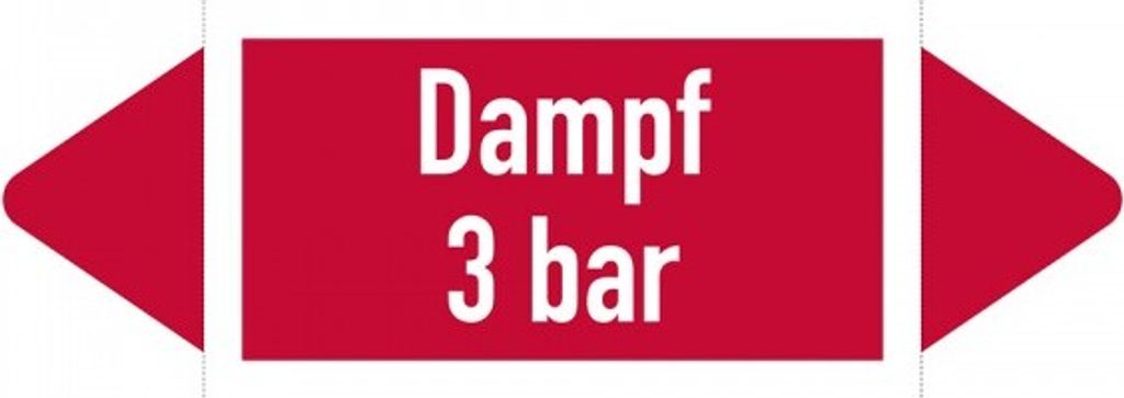 Aufkleber I Rohrleitungsetikett Dampf 3 bar, DIN 2403, rot/weiß, ab Ø 90mm, 3...