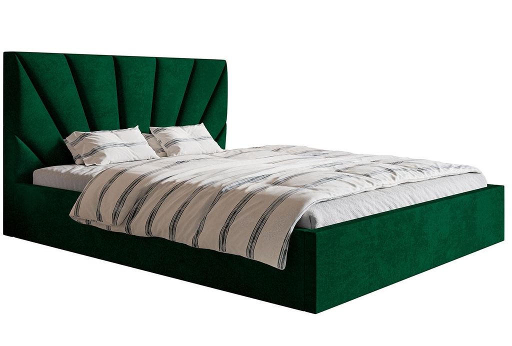 Polsterbett 140x200 Aris mit Metall-Lattenrost, Bettkasten, Samtstoff - Doppelbett 140 x 200 Grün