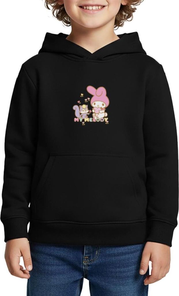 Spreadshirt My Melody Pflückt Mit Risu Herzblümchen Kinder Premium Hoodie, 98/104 (2 Jahre), Schwarz