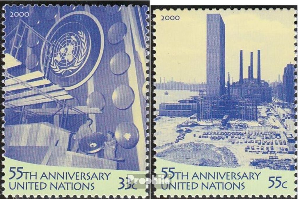 Briefmarken UNO - New York 2000 Mi 837-838 (kompl.Ausg.) FDC 55 Jahre UNO
