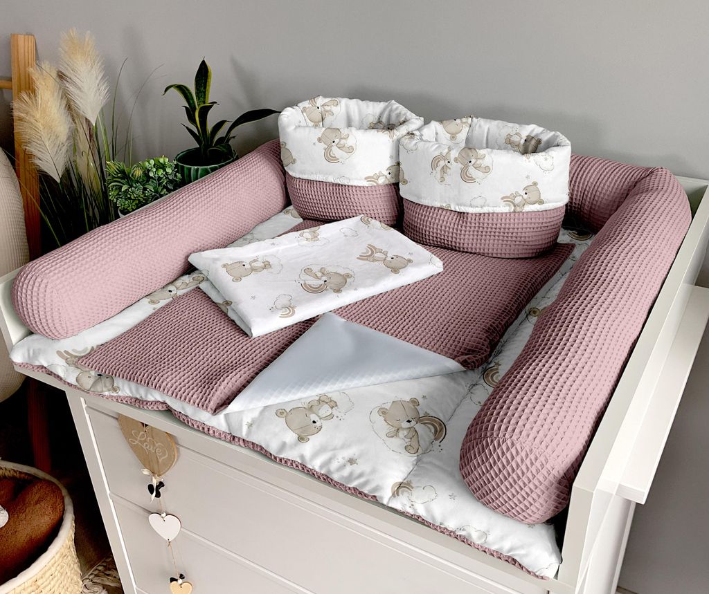 Wickelauflage, Wickelunterlage, Satz von 6 Elementen, 75x72cm (BxT), Teddy und rosa