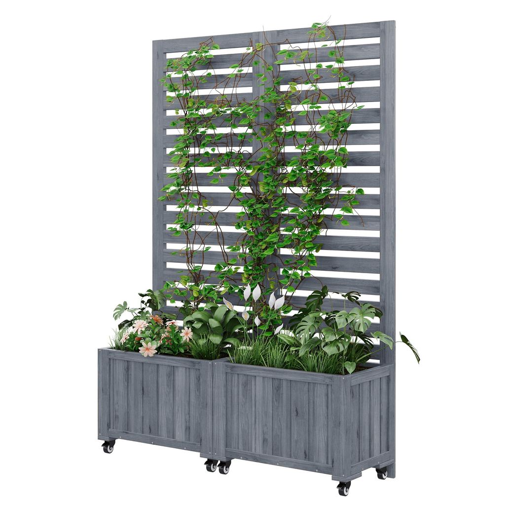 Spalier mit Blumenkasten, Holz-Pflanzengitter, Pflanzkasten, Rankgitter, Rankhilfe, klappbar