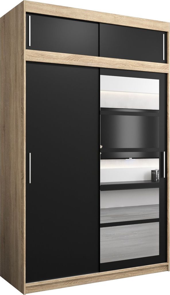 Kleiderschrank, Schiebetürenschrank Schlafzimmer, Schrank mit Spiegel Roma 1 150 mit Aufsatz, Höhe 240 cm
