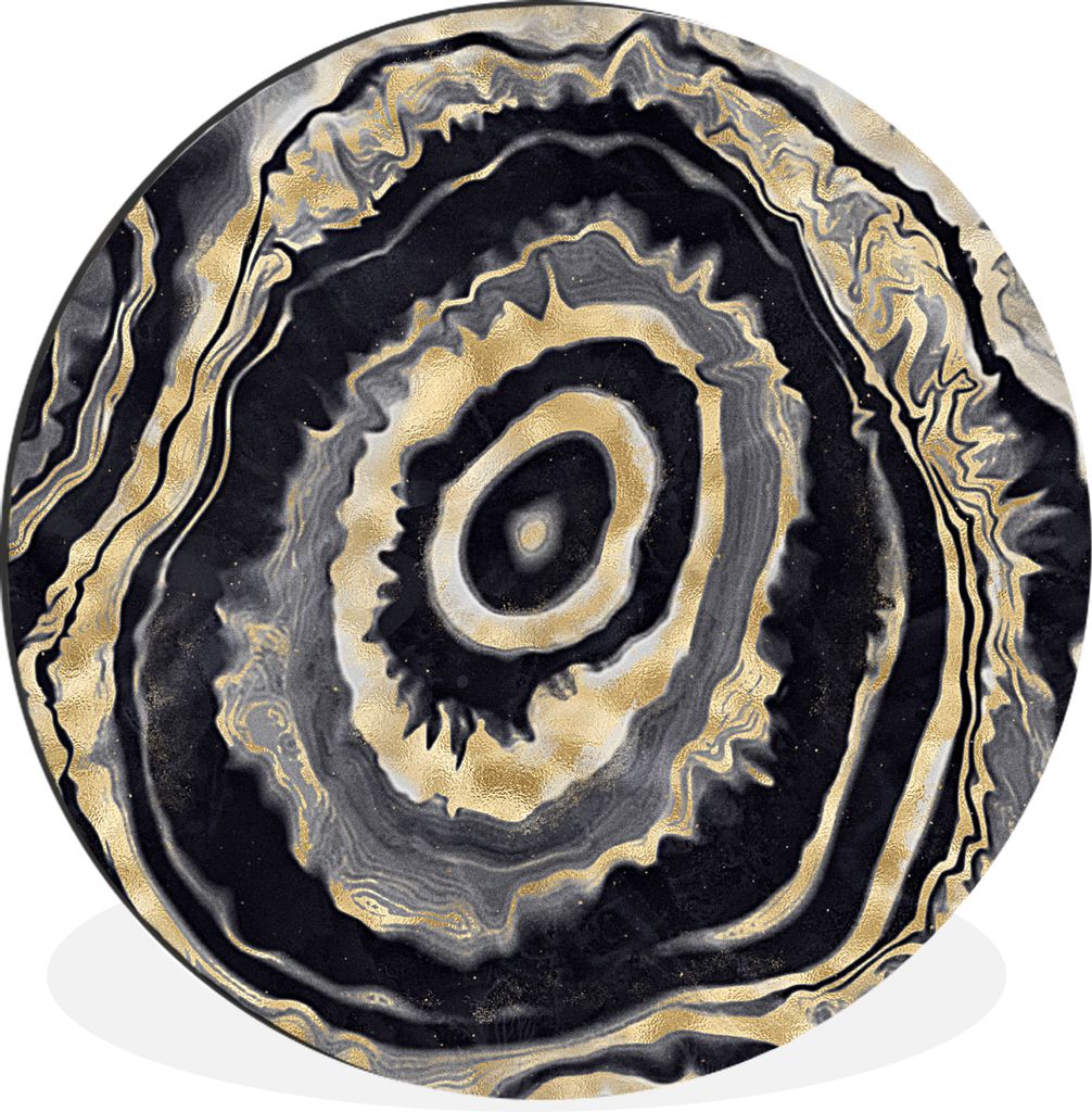 MuchoWow Aluminium Wandkreis Achat - Gold - Geodestin - Marmor Ø 60 cm Wanddeko Modern Wohnzimmer - Wand Kreis - Wandbild - Schlafzimmer - Alumi...