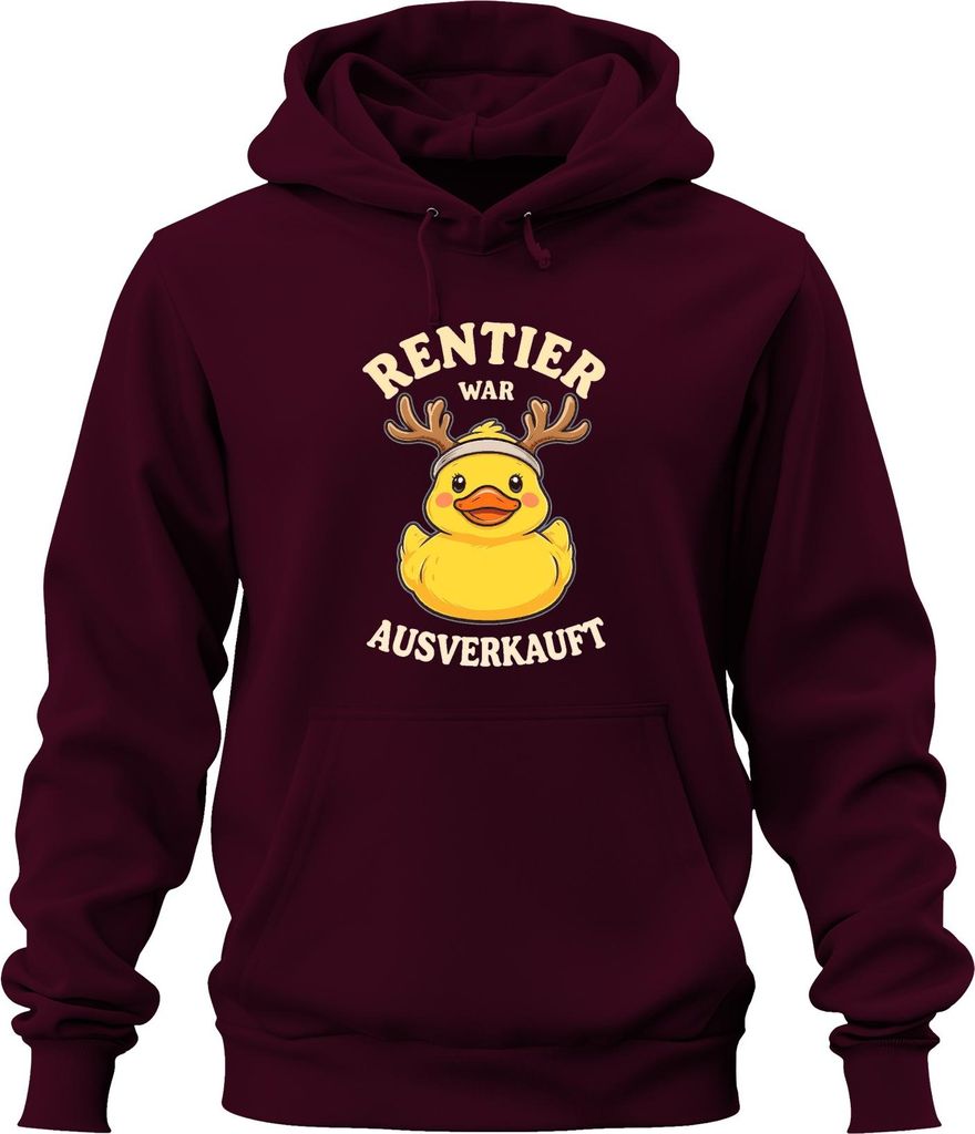Rentier war t Weihnachten Gummiente Rentierhörner Uni Hoodie Kapuzenpullover, Burgundy, XL