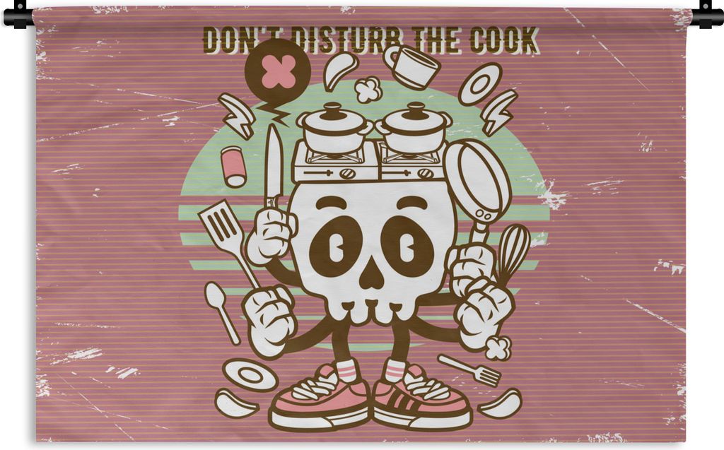 MuchoWow Wandteppich Wandbehang Totenkopf - Küchenutensilien - Retro 60x40 cm Tapisserie Dekoration Wandtuch - Wanddekorationen