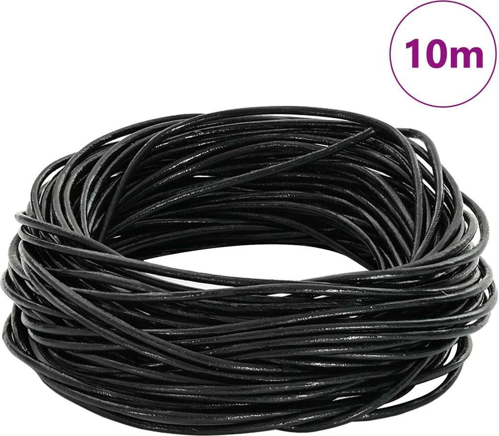 vidaXL Leder Schnur Schwarz Ø2 mm x 10 m Leder