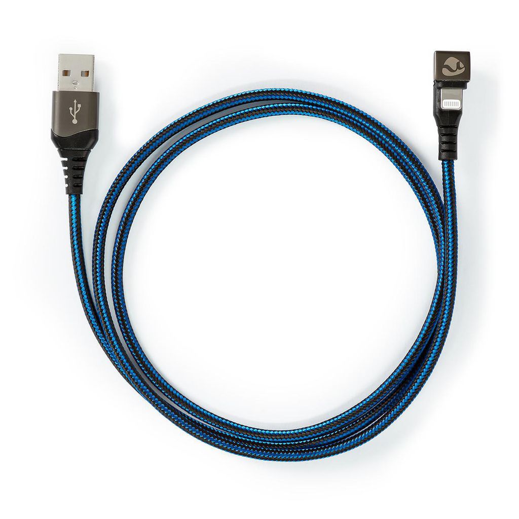 Nedis USB-Kabel - USB 2.0 - Apple Lightning 8-Pin - USB-A Stecker - 12 W - 480 Mbps - Vernickelt - 1.00 m - Rund - Geflochten / Nylon - Blau / Schw...