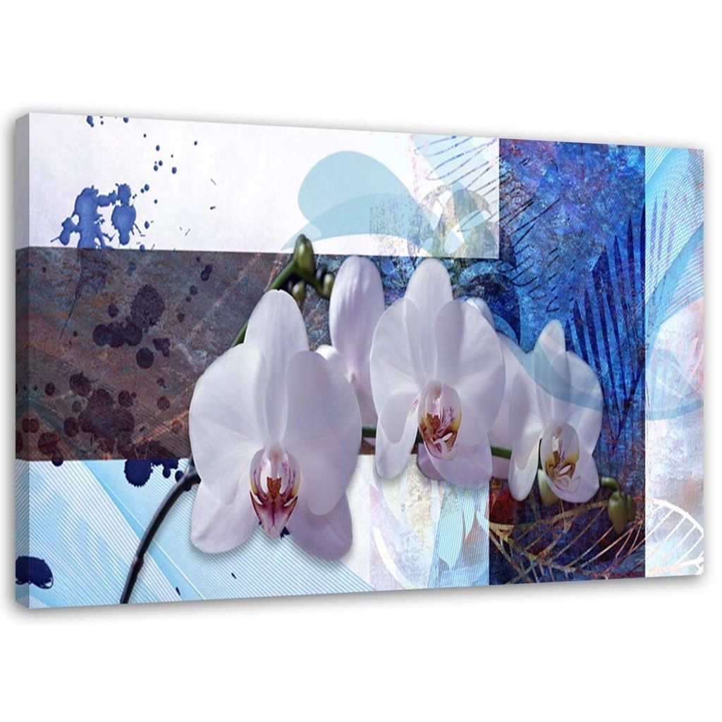 Leinwandbild blaues orchideenarrangement 90x60 cm Feeby blau wandbild bereit zum aufhängen