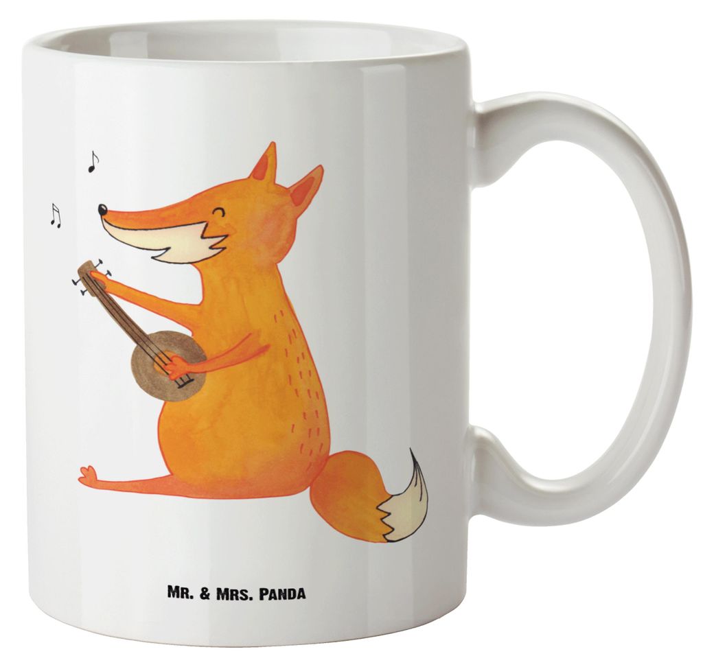 Mr. & Mrs. Panda Keramikbecher Fuchs Gitarre - Weiß - Geschenk, Große Teetasse, Pott, Sänger, Haferl, jumbotasse, Singen, Musik, Keramiktasse, O...
