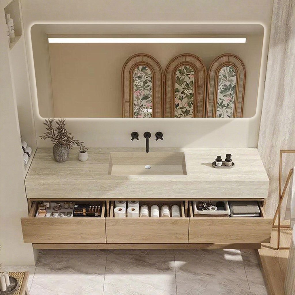 Waschbecken Set mit Spiegel, Antibeschlagfunktion – Modernes Badezimmer Set, Perfekt für Bad, Spüle ohne Armaturenloch 120*55cm /BDK-HDS120/