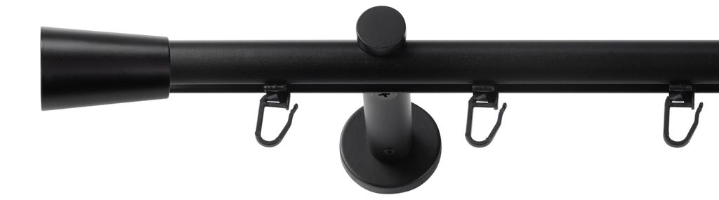 SN Deco Gardinenstange Innenlauf Nizza, 19 mm, 1-läufig, Stahl, Komplett-Set mit Ringen, Profilträger, 180 cm, schwarz
