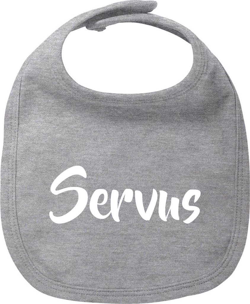Huuraa Baby Lätzchen Servus Schriftzug Heather Grey Klettverschluss Baumwolle Latz Geschenkidee