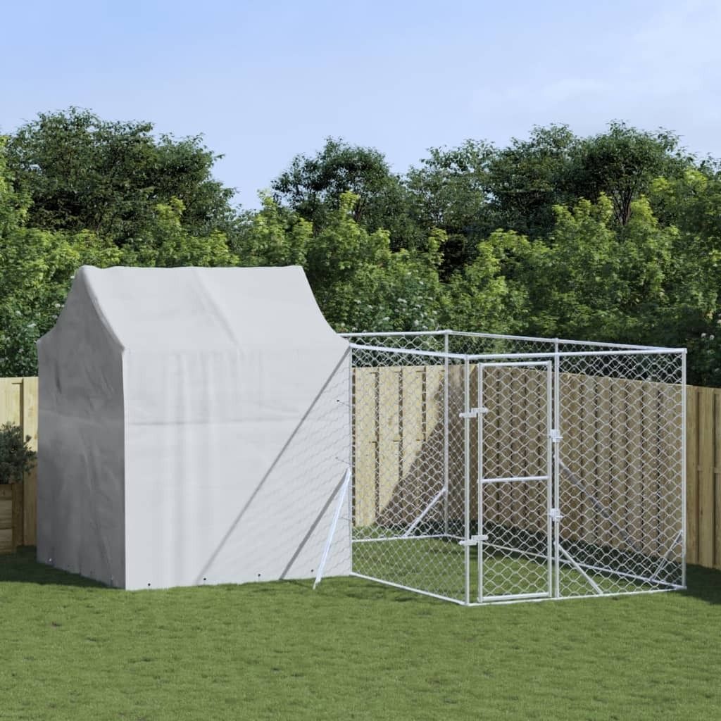 The Living Store Outdoor-Hundezwinger mit Dach Silbern 4x4x2,5m Verzinkter Stahl
