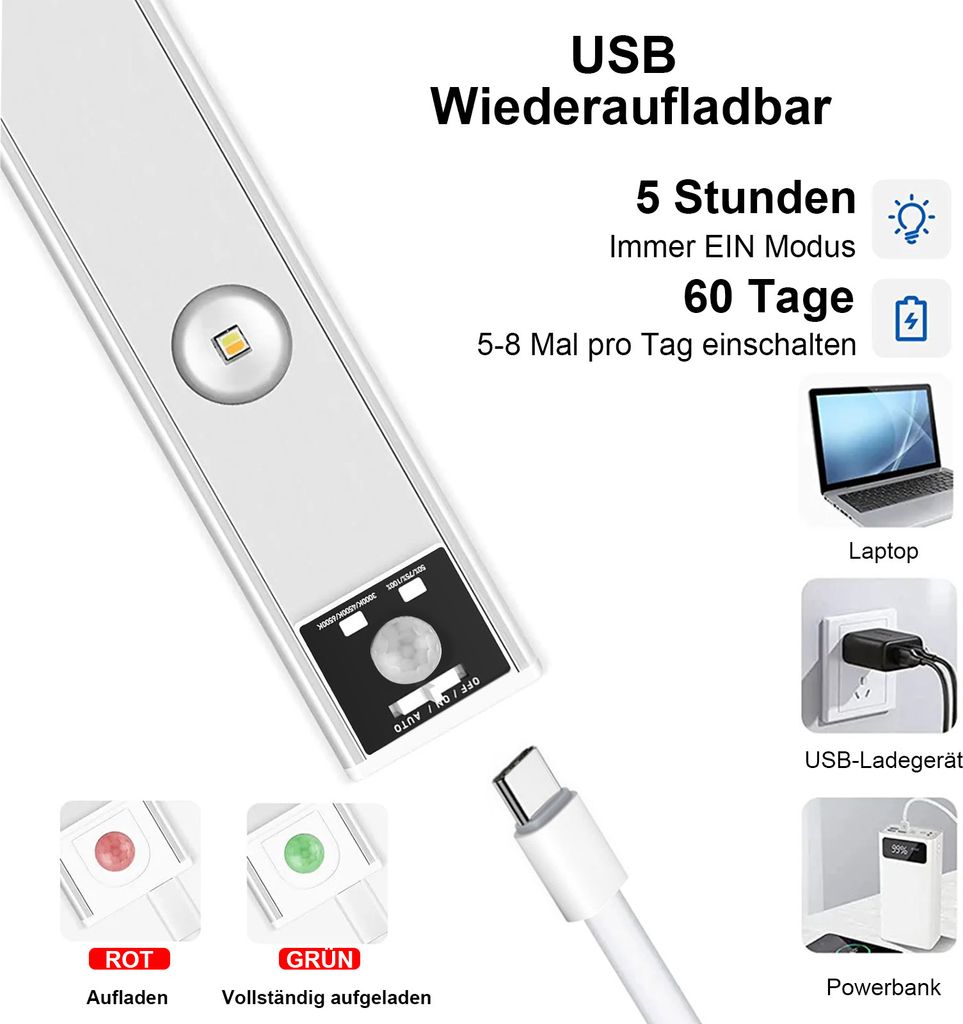 60CM Led Unterbauleuchte Lichtleiste Mit Bewegungsmelder Produktbild 12