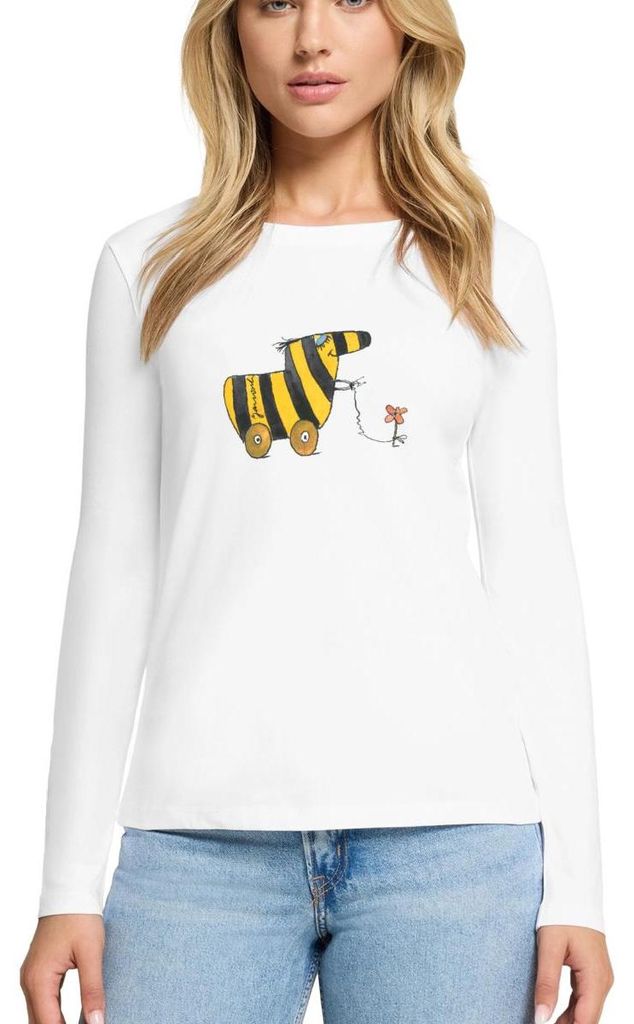 Spreadshirt Janosch Große Tigerente Mit Blume Premium Langarmshirt Damen, 3XL, Weiß