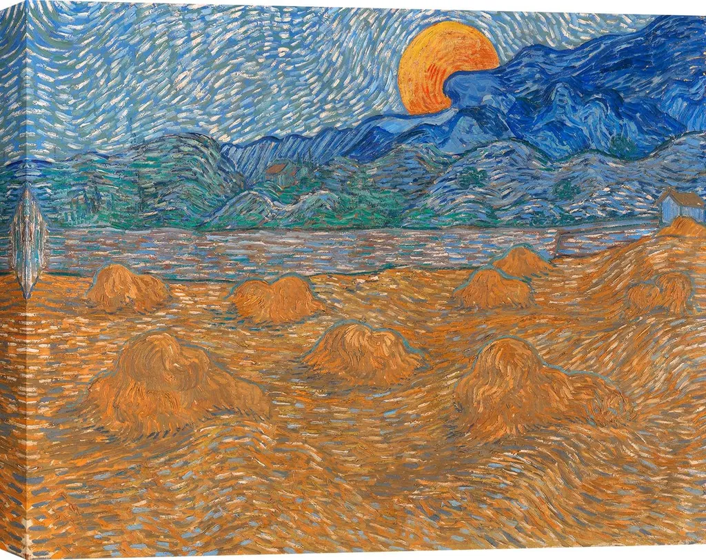 Décorer un Grand Mur Vide : Toile Van Gogh Paysage Blé et Lune 120x90 cm