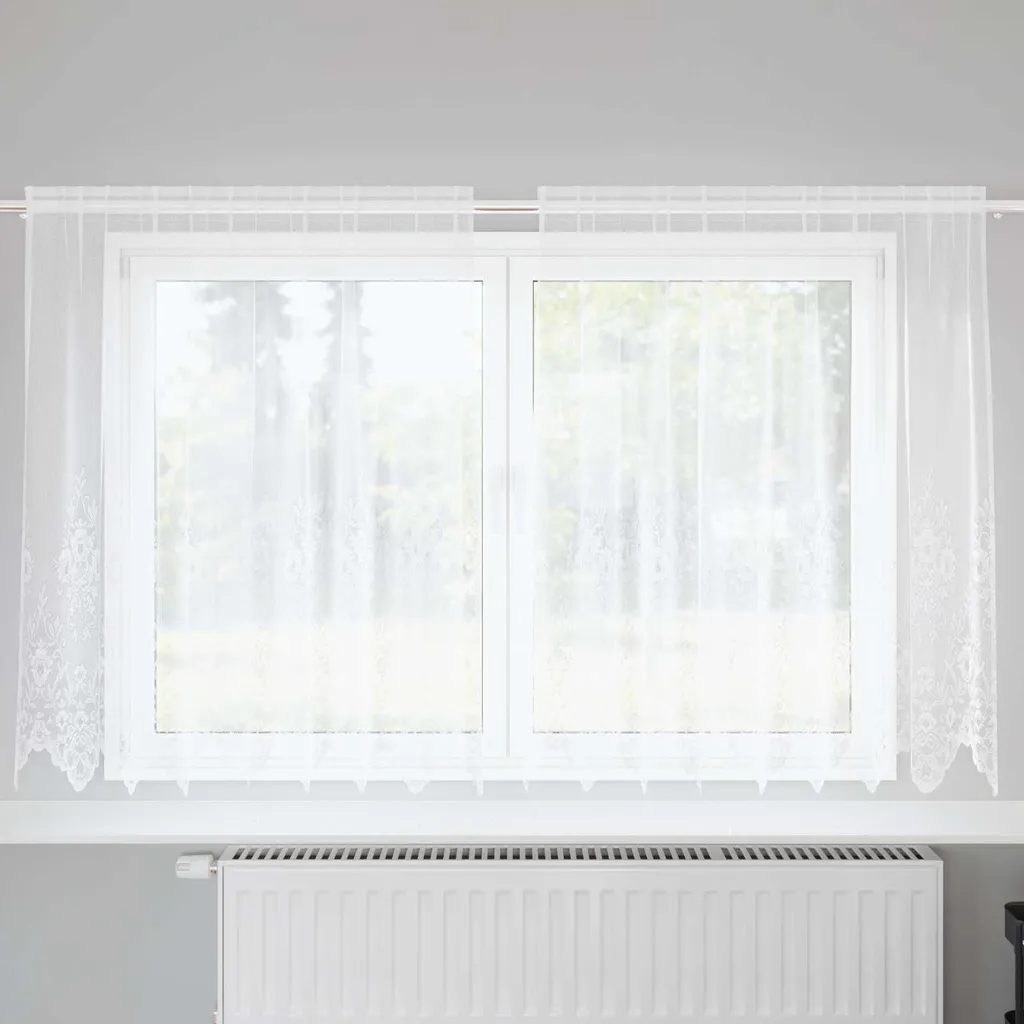 Tenda in Pizzo Bianco 160x200 Lavabile - Tendine Fiori Resistenti