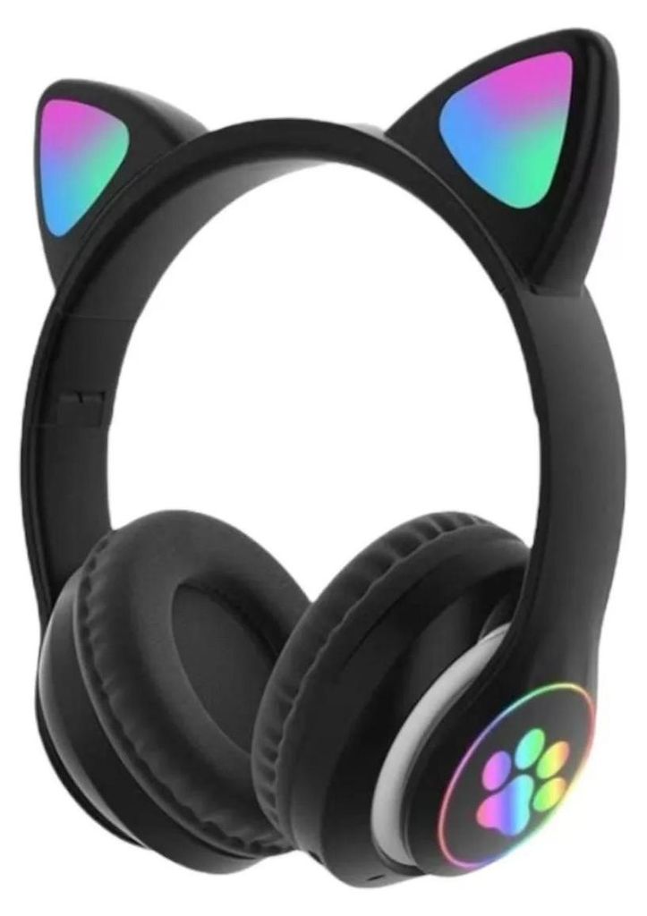 Bluetooth-Kopfhörer mit Katzenohren (5.1, LED-Stirnband) für Kinder, Schwarz, Modell CAT STN-28