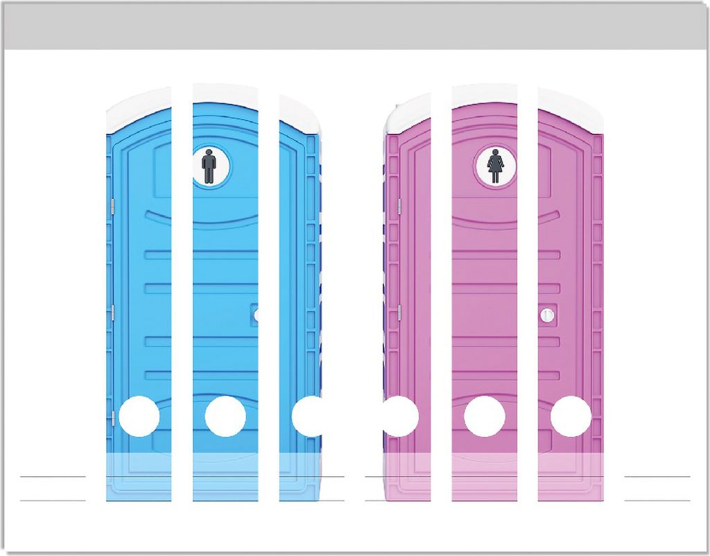 Wallario Ordnerrücken Sticker, selbstklebend für schmale Ordner, 8 Stück, Motiv Klo-Häuschen blau und pink Herren und Damen nebeneinander